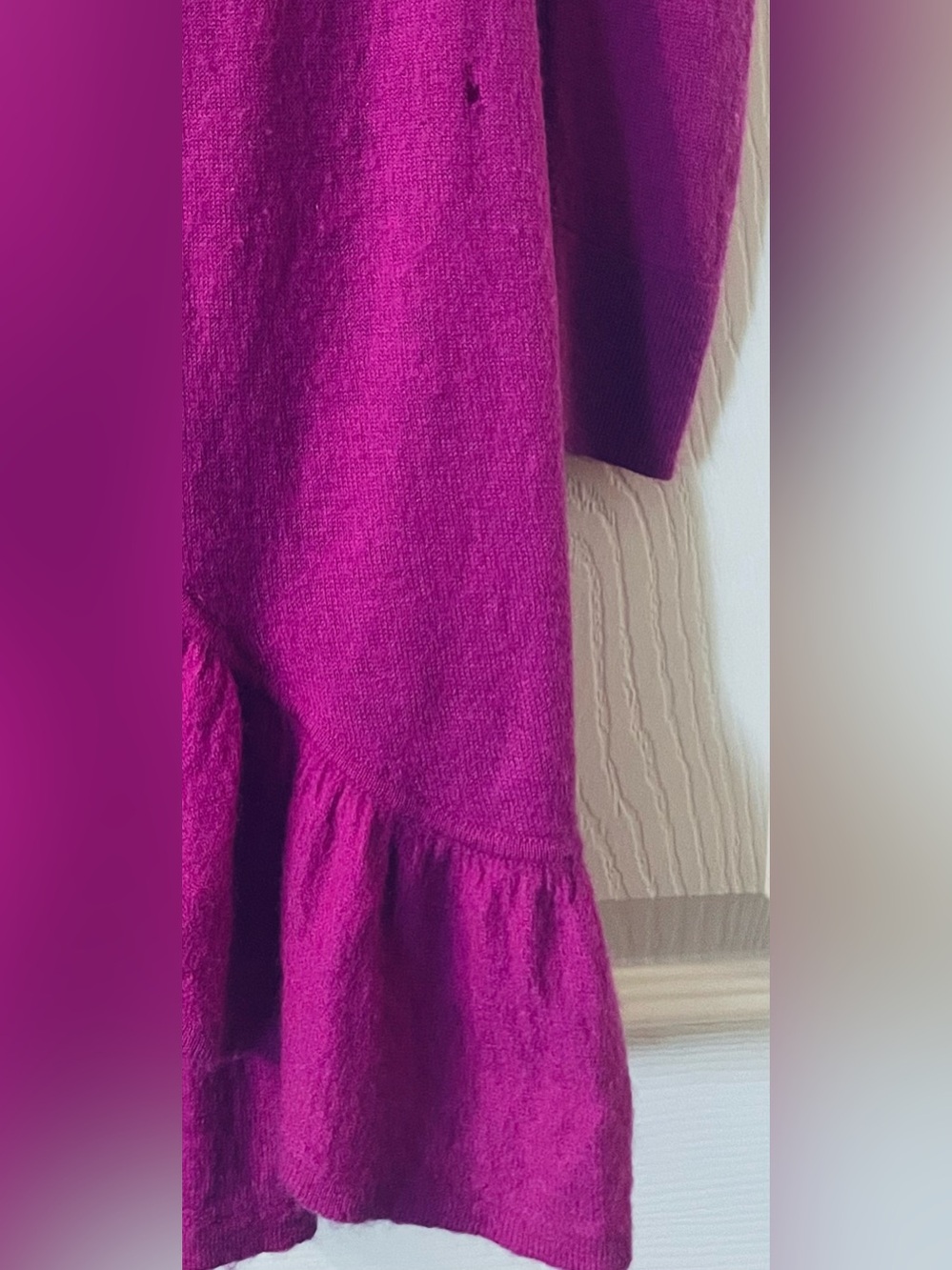 Cashmere Women’s Ruffle Front Long Sleeve Dress - Fuchsia - Picture 3 of 6